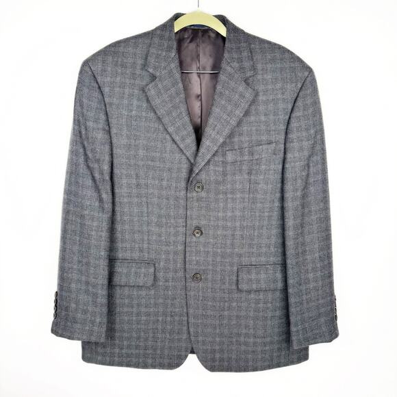 Ralph Ralph Lauren Gray Plaid 100% Wool Lined Single Breasted Lined Blazer 40S - Picture 1 of 13